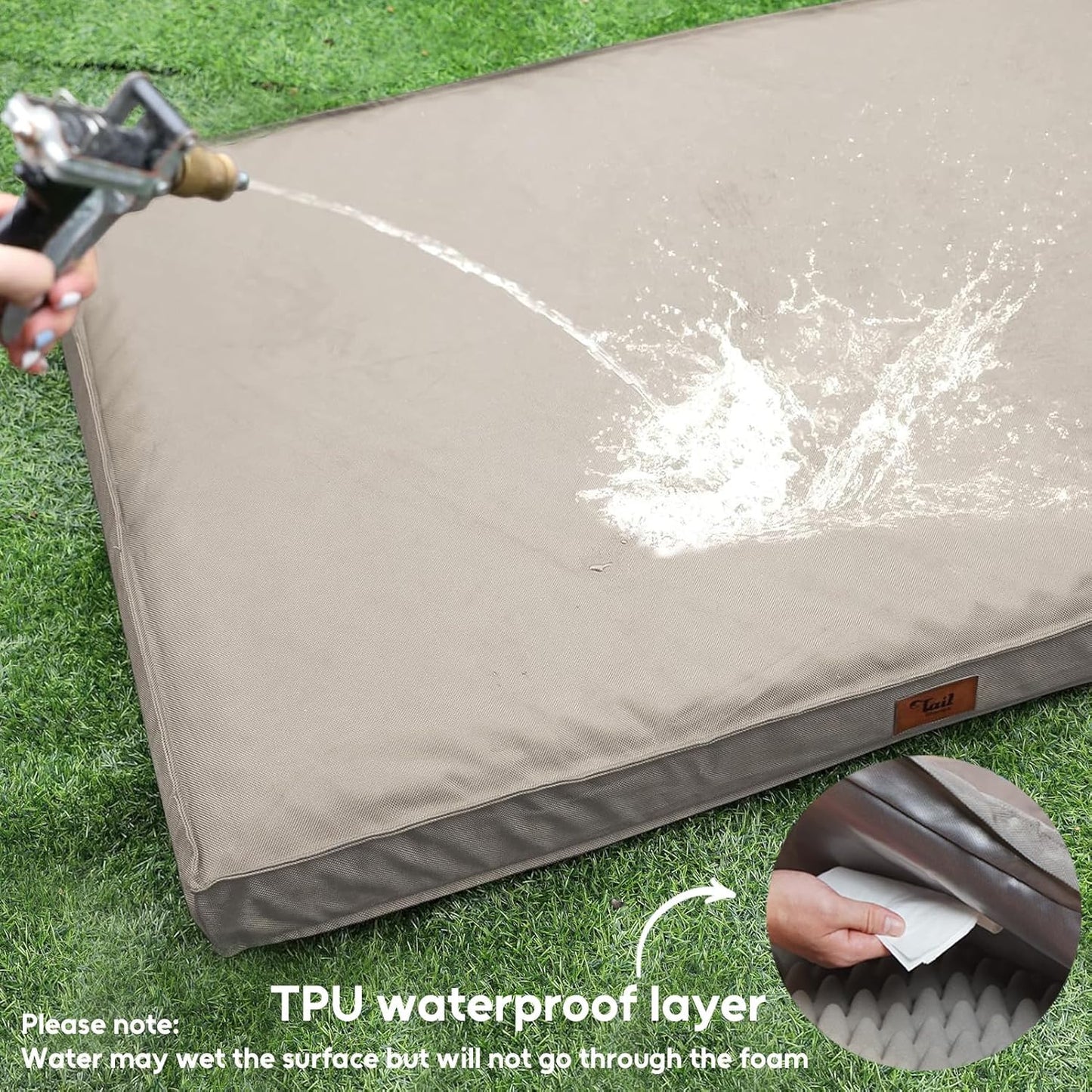 Outdoor Dog Bed for Small Dogs, Waterproof Dog Crate Bed for Small Dogs, Orthopedic Egg Crate Foam Puppy Beds with Washable and Removable Oxford Cover, Khaki