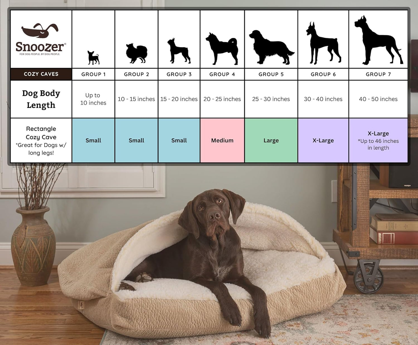 Snoozer Rectangle Cozy Cave Dog Bed - Indoor Dog Bed with Cover Cave, Covered Calming Burrow for Large Sized Pets with Blanket Attached, Enclosed, Washable - XL, Olive