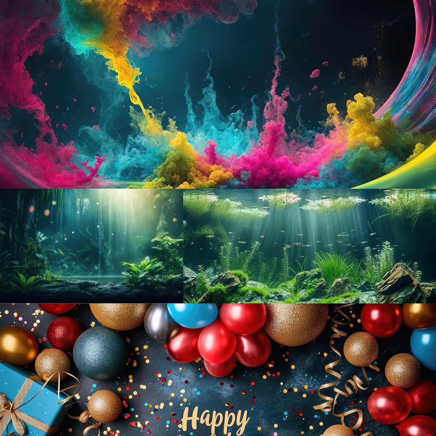 Mushrooms Aquarium Background Mushrooms in Dark Forest with Bright Colors Terrarium Background Tranquil Lake Cartoon Style Aquatic Plants Fish Tank Backdrop Poster Decorations Wallpaper Decor 48x24in
