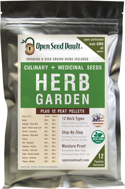 Open Seed Vault 4,000 Non GMO Heirloom Vegetable Seeds for Planting Vegetables and Fruits - 12 Variety Pack of Herb Seeds for Planting Outdoors - Gardening Supplies, Survival Gear, Prepper Kits