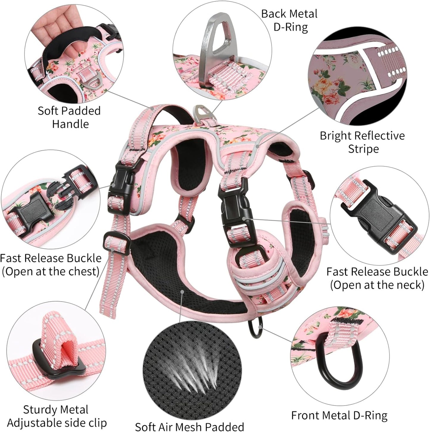 Timos Dog Harness,NO Need Go Over Dogs Head 3 Snap Buckles Pet Harness with 2 Leash Clips,Adjustable Soft Padded No-Pull,Reflective No-ChokeOxford Vest for Small Medium Large Dogs,X-Large (Pack of 1)