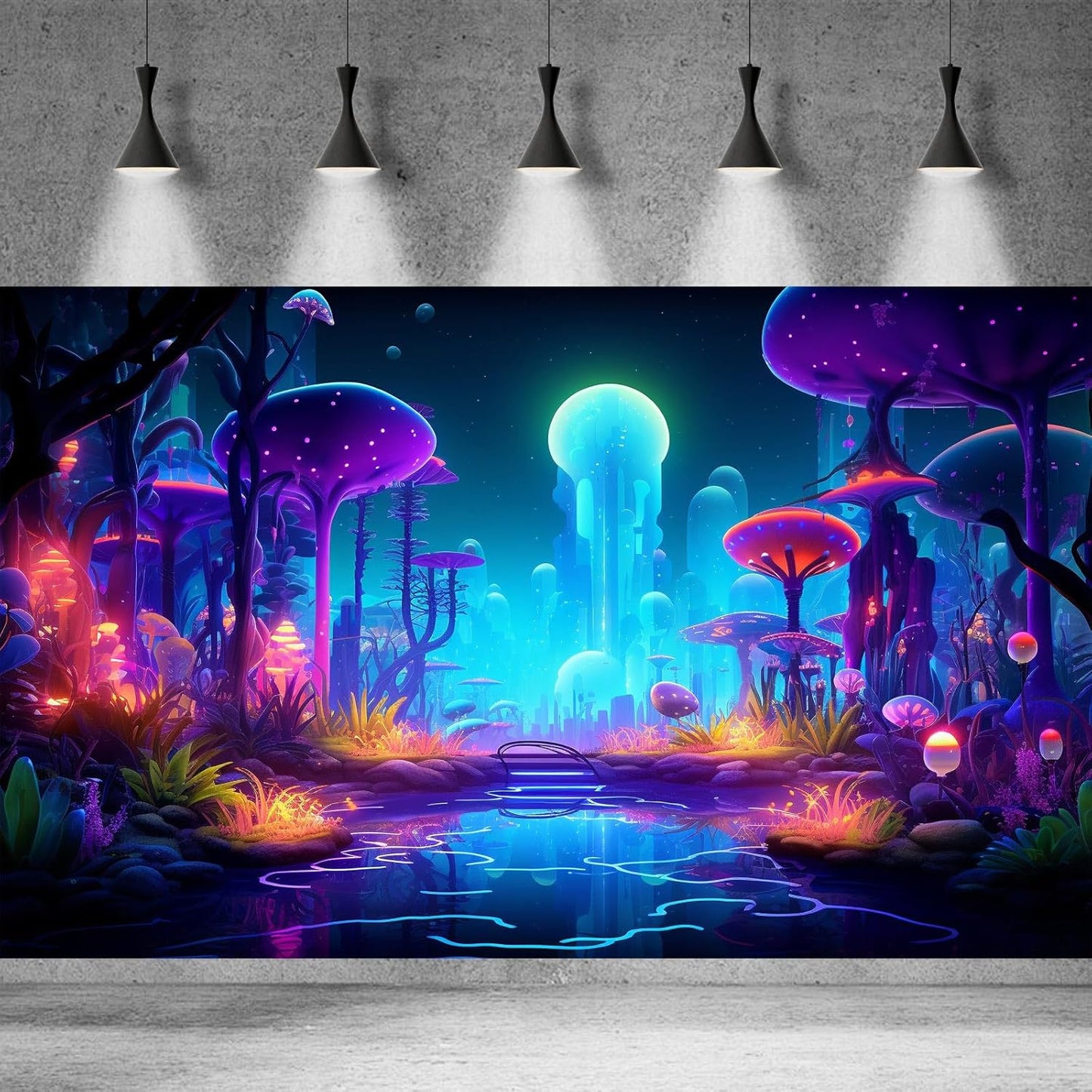 Fantasy Forest Aquarium Background Mysterious Plants Abstract Mushrooms Cartoon Style Forest Terrarium Backdrop Tranquil Stream Fish Tank Background Wallpaper Poster Decor Vinyl 36x20in