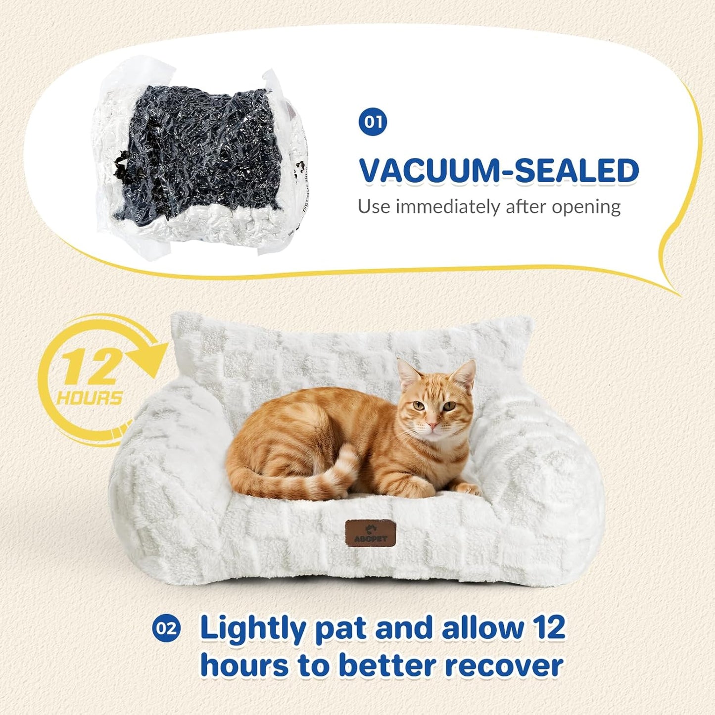 Cat Bed Dog Couch for Puppy and Kitten, Fluffy Dog Bed Medium Dogs Couch, Supportive Cat beds for Indoor Cats, Washable Cover & Non-Slip, 32 inch, White