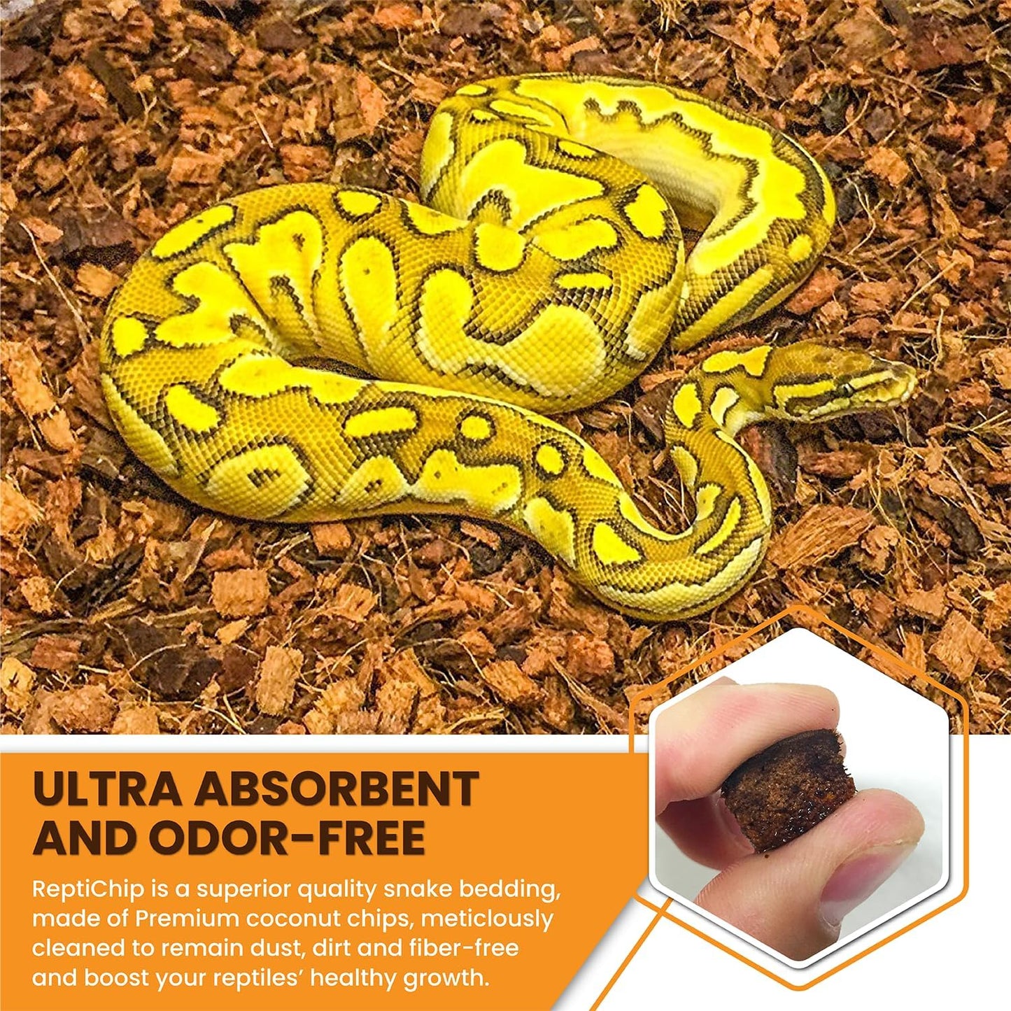 ReptiChip Reptile Substrate Coconut Chip Bedding 72 Quart Compressed Organic Coco Husk Block for Snake Habitat, Ball Python Terrarium, Turtle Tanks, Tortoise Enclosure (5 Pk)
