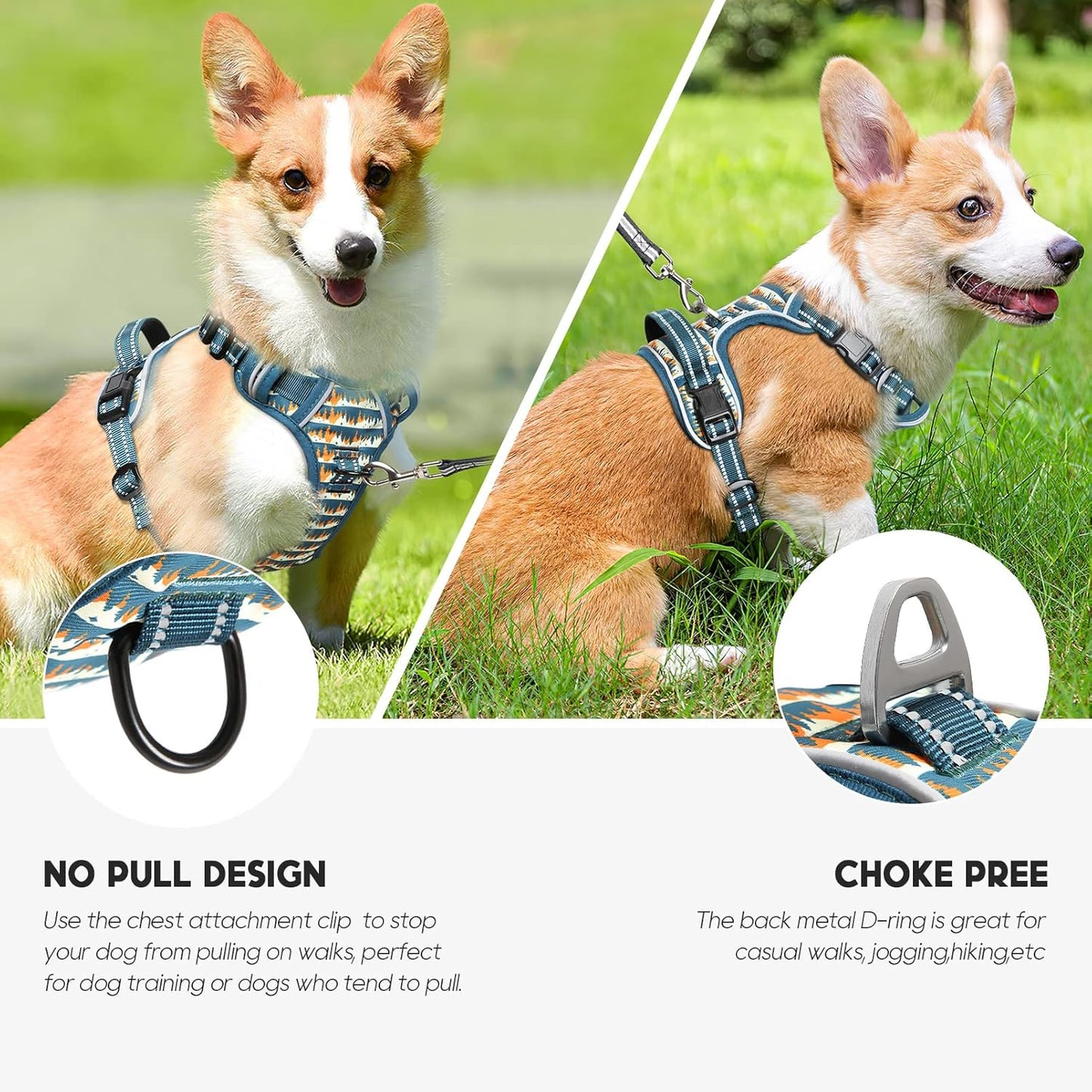 Timos Dog Harness, NO Need Go Over Dogs Head 3 Snap Buckles with 2 Leash Clips, Adjustable Soft Padded No-Pull Dog Harness, Reflective No-Choke Pet Oxford Vest for Small Medium Large Dogs
