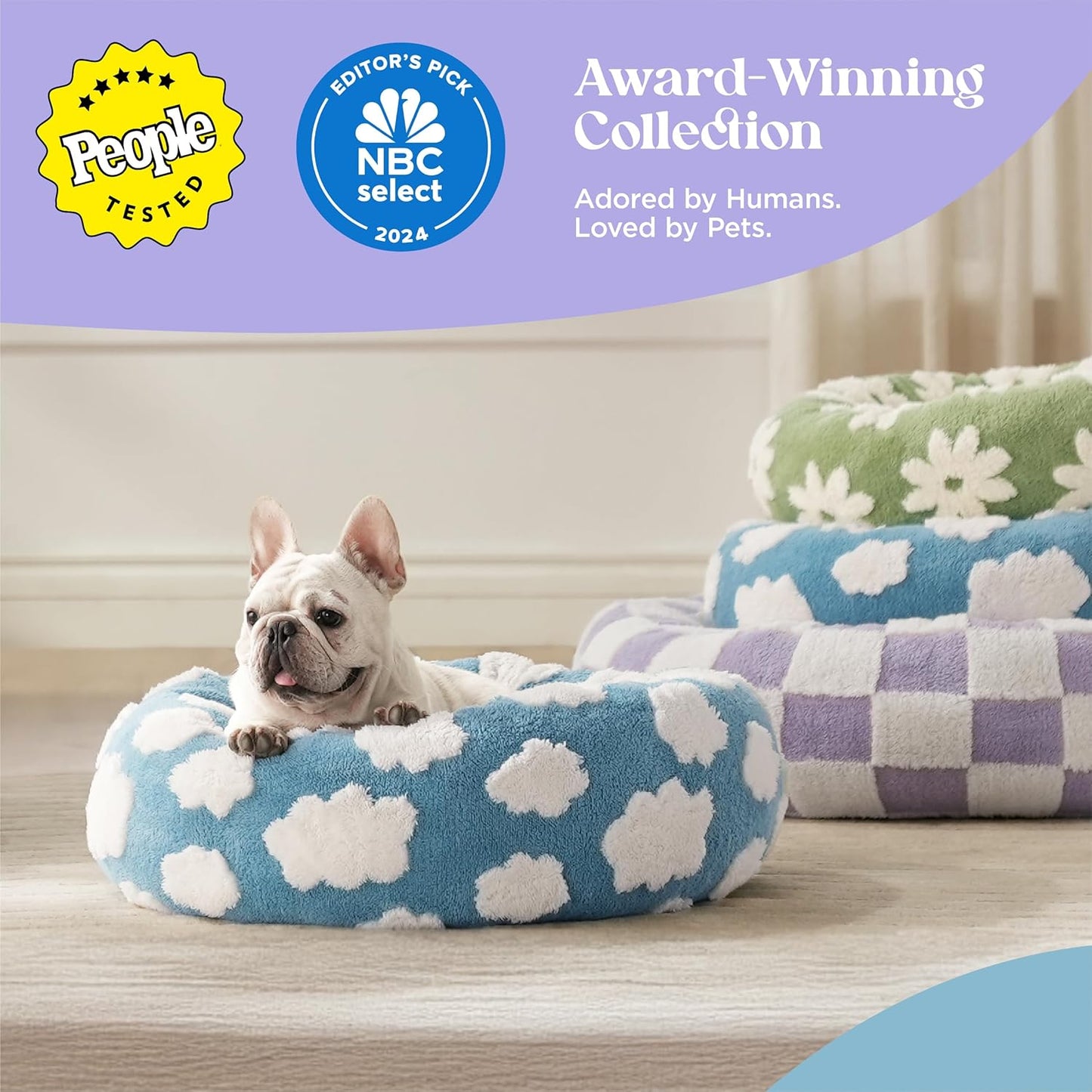 LE SURE Small Dog and Cat Bed - Round Calming Beds, Cute Modern Design with Jacquard Shaggy Plush, Anti-Slip Bottom, 23 Inch, Green