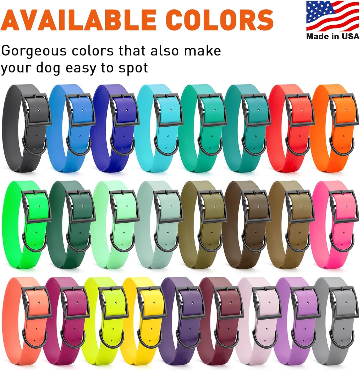 Dogline Biothane Waterproof Dog Collar Strong Coated Nylon Webbing with Black Hardware Odor- Proof for Easy Care Easy to Clean High Performance Fits Small Medium or Large Dogs, Treasure Gold