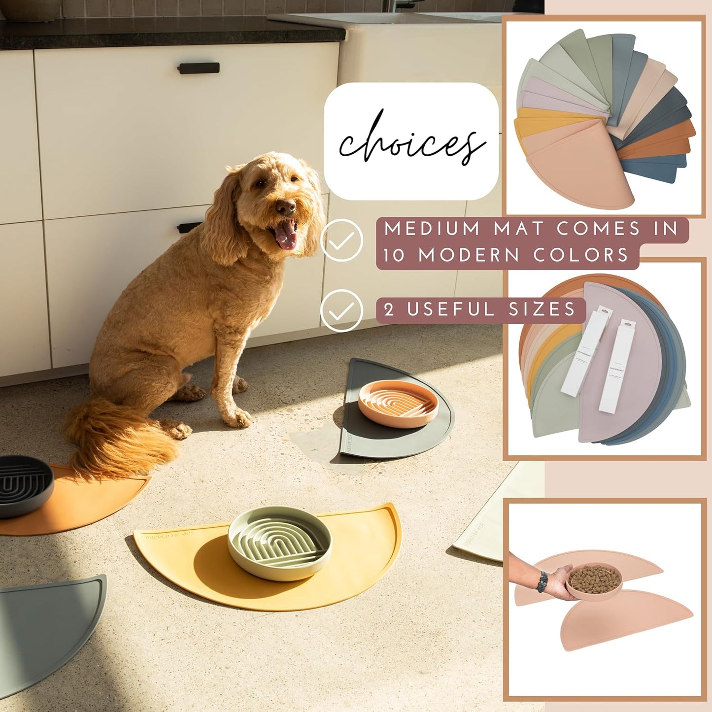 Waterproof Silicone Pet Food Mat - Non-Slip, Spill-Proof Feeding Mats for Floors, Raised Edge Design, Easy-to-Clean Rubber Mat for Dog & Cat Bowls, 21" Across x 10.5" Deep, Medium-Blush