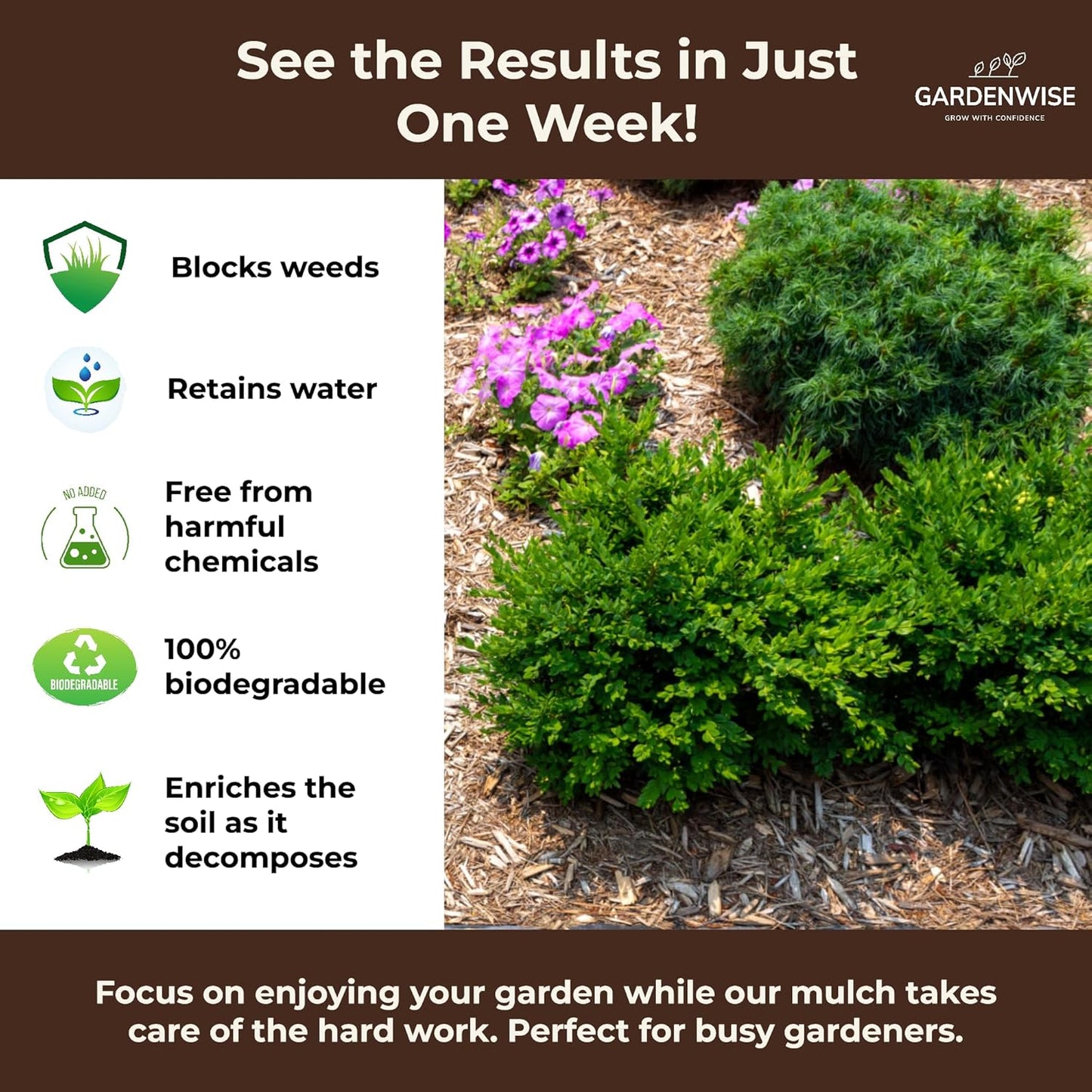 Premium Organic Wood Mulch for Gardens, Landscaping, Potted Plants, and Vegetable Gardens (1.3 CF - 37 L - 39 QTS)