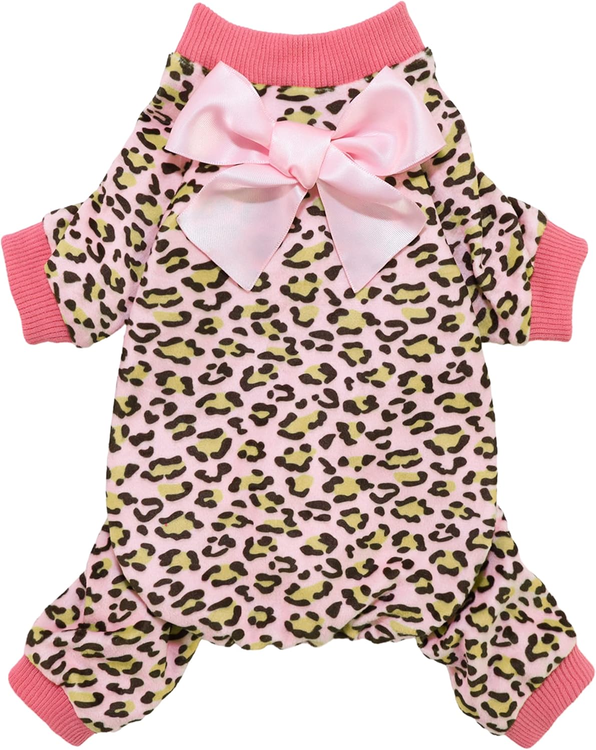 Fitwarm Leopard Dog Pajamas, Fleece Dog Clothes for Small Dogs Girl with Legs, Pet Onesie, Cat Outfit, Pink, Large