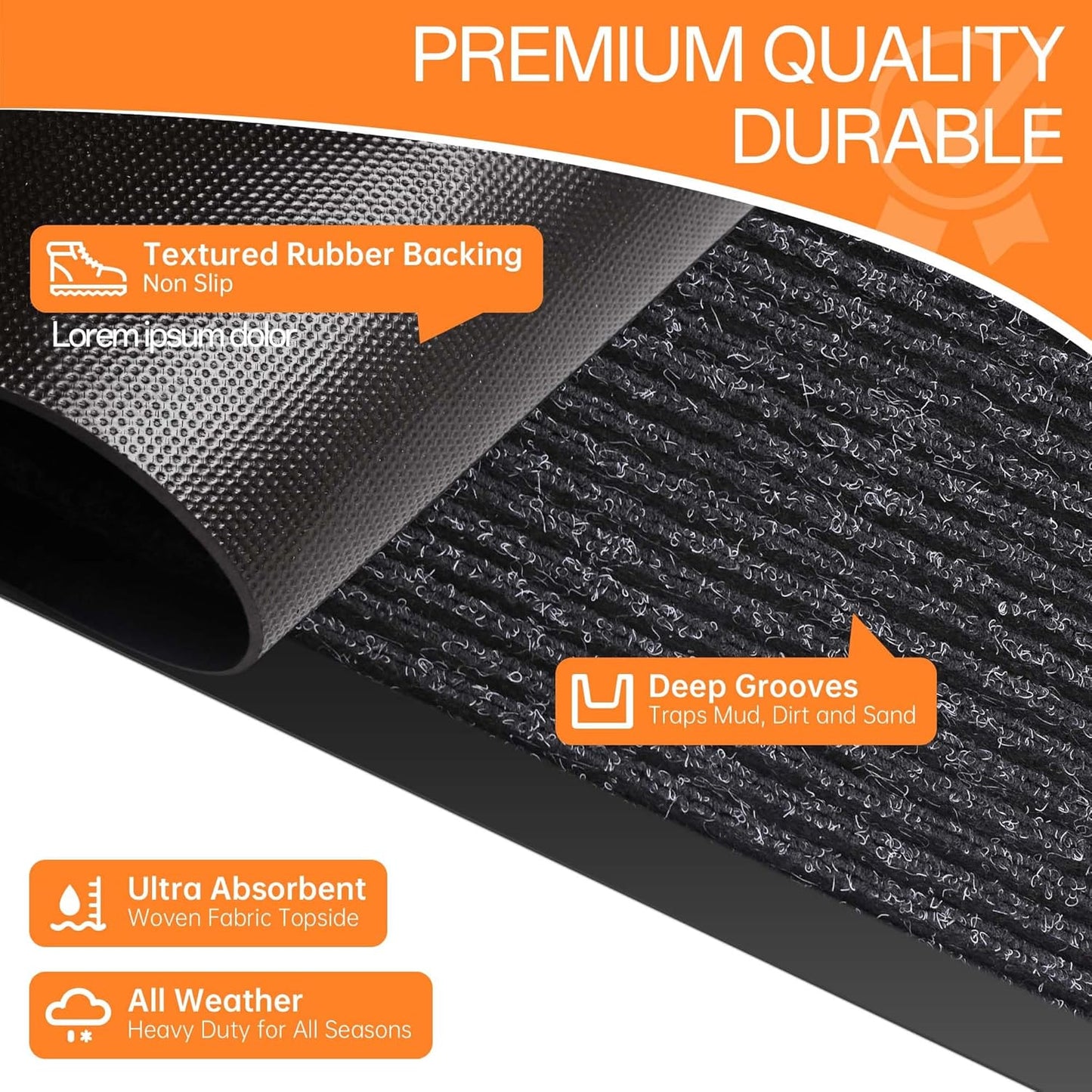 Indoor Outdoor Door Mat, 10' x 3' Doormat for Entryway, Rubber Backing Non Slip Front Door Mat Outside Entrance, Super Absorbent Commercial Floor Mat for Home Office, Black