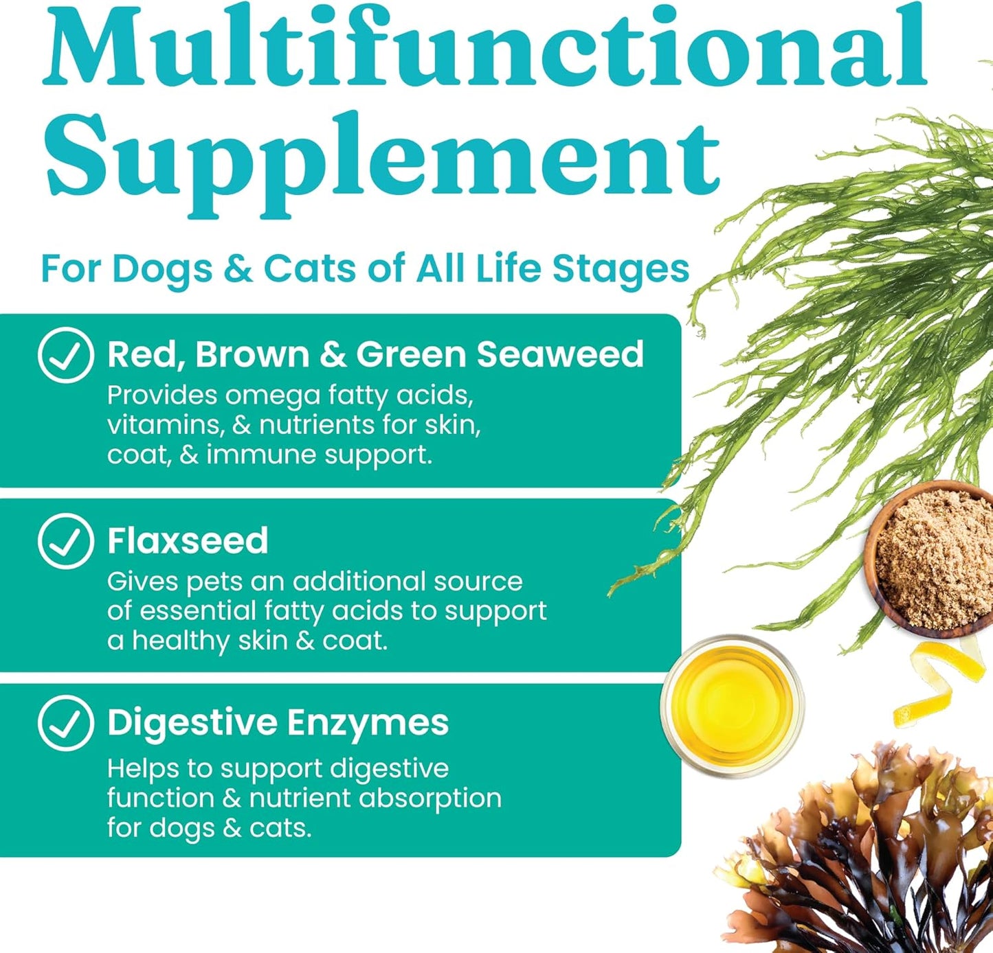 Solid Gold Cat & Dog Multivitamin Chews - Kelp, Omega 3 & Vitamins for Dental, Digestive, Immune, Skin & Coat Health - Multi Vitamin for Dogs & Cats - Sea Kelp Based Soft Chew for All Ages - 120ct