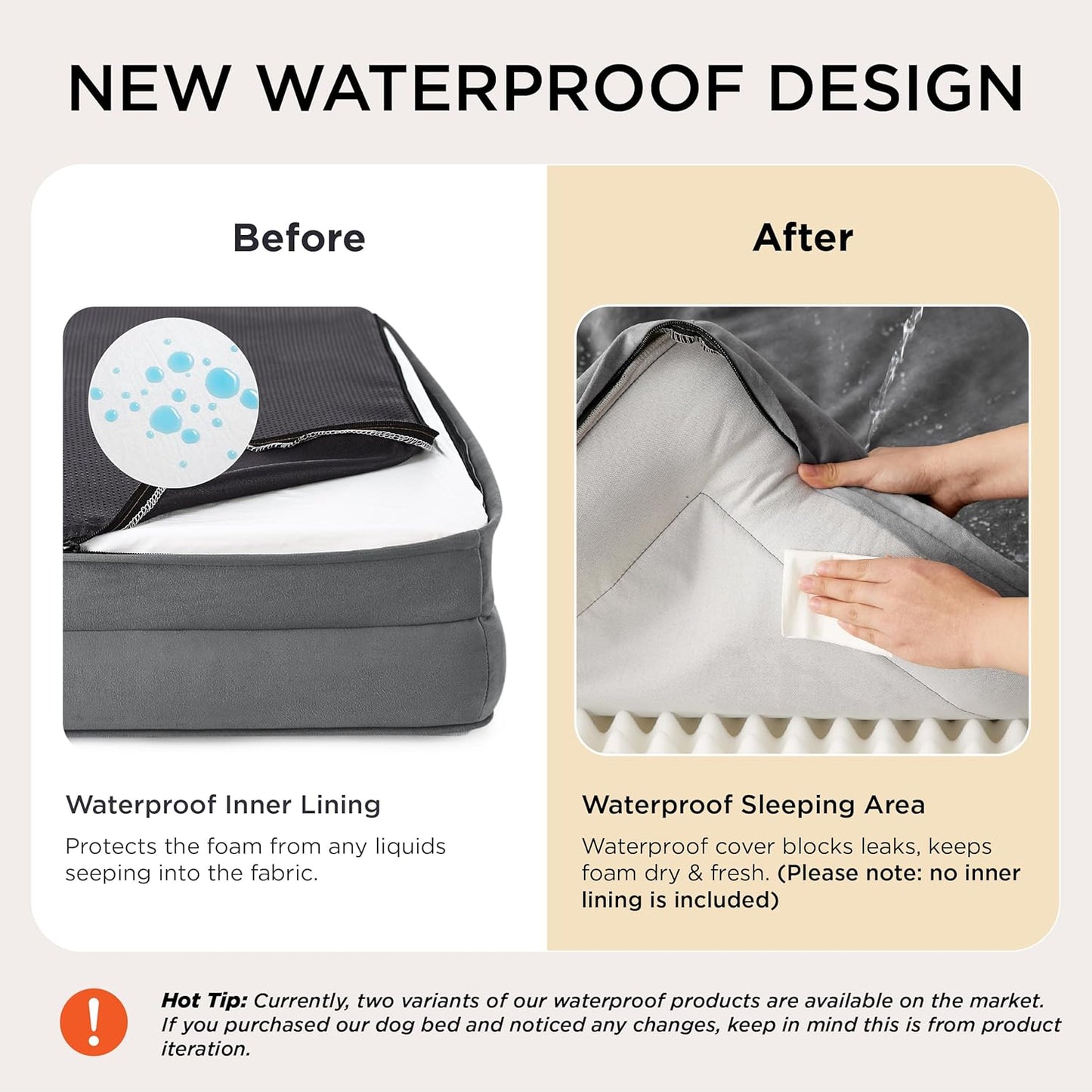 Bedsure Orthopedic Dog Bed Medium Size Dogs - Washable Medium Dog Cat Bed Waterproof, Comfort Pet Couch Sofa with Washable Removable Cover, Pets Bed with Nonskid Bottom, Grey, 28"