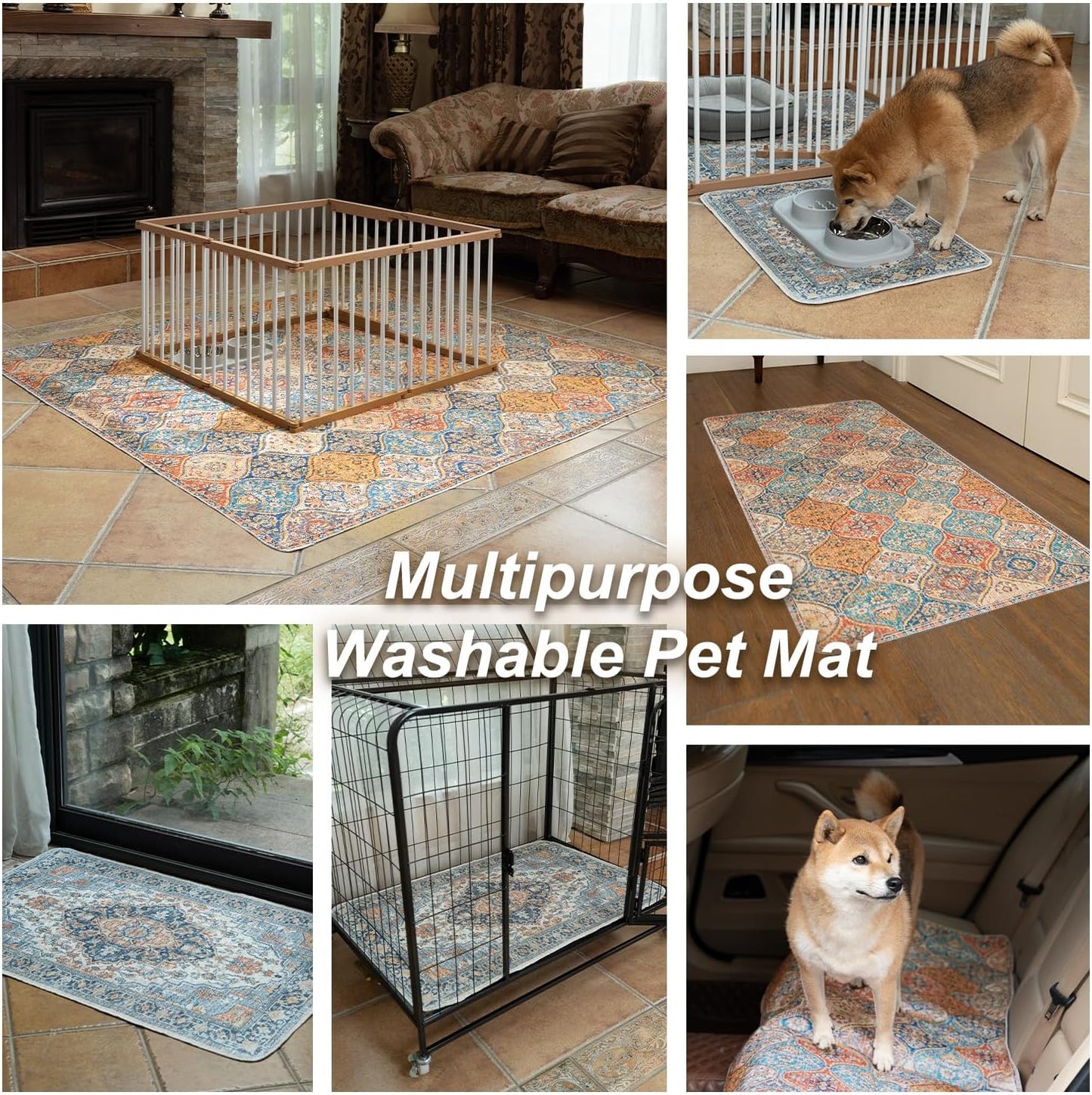 nunubaby Washable Pee Pads for Dogs, Stylish, Non-Slip and Leak-Proof Pee Pads. Reusable Potty Pads for Dogs for Crates and Floors.(Brown/Geo, 72" x72")