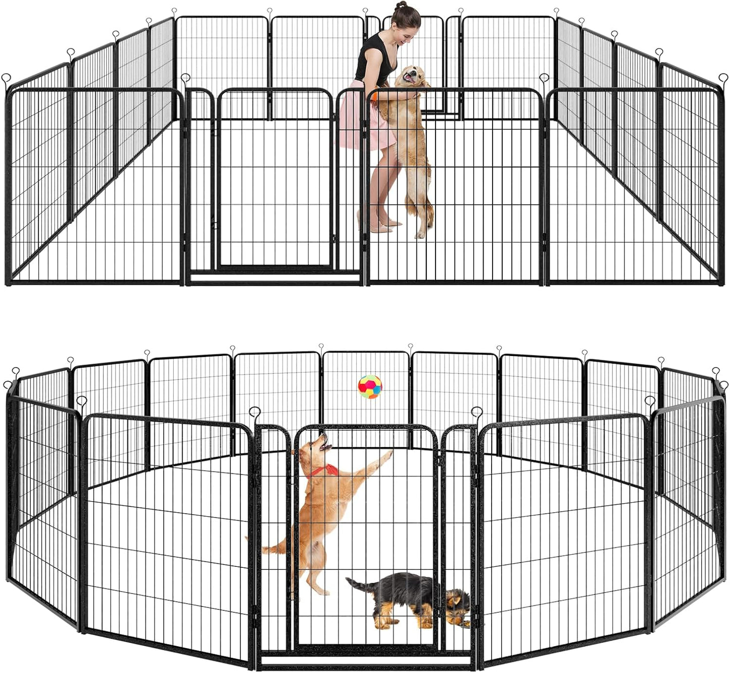 Dog Playpen Outdoor Extra Wide 16 Panels Heavy Duty Dog Fence 40" Height Anti-Rust with Doors Portable for RV Camping Yard, Total 42FT, 140 Sq.ft, Snowy Black