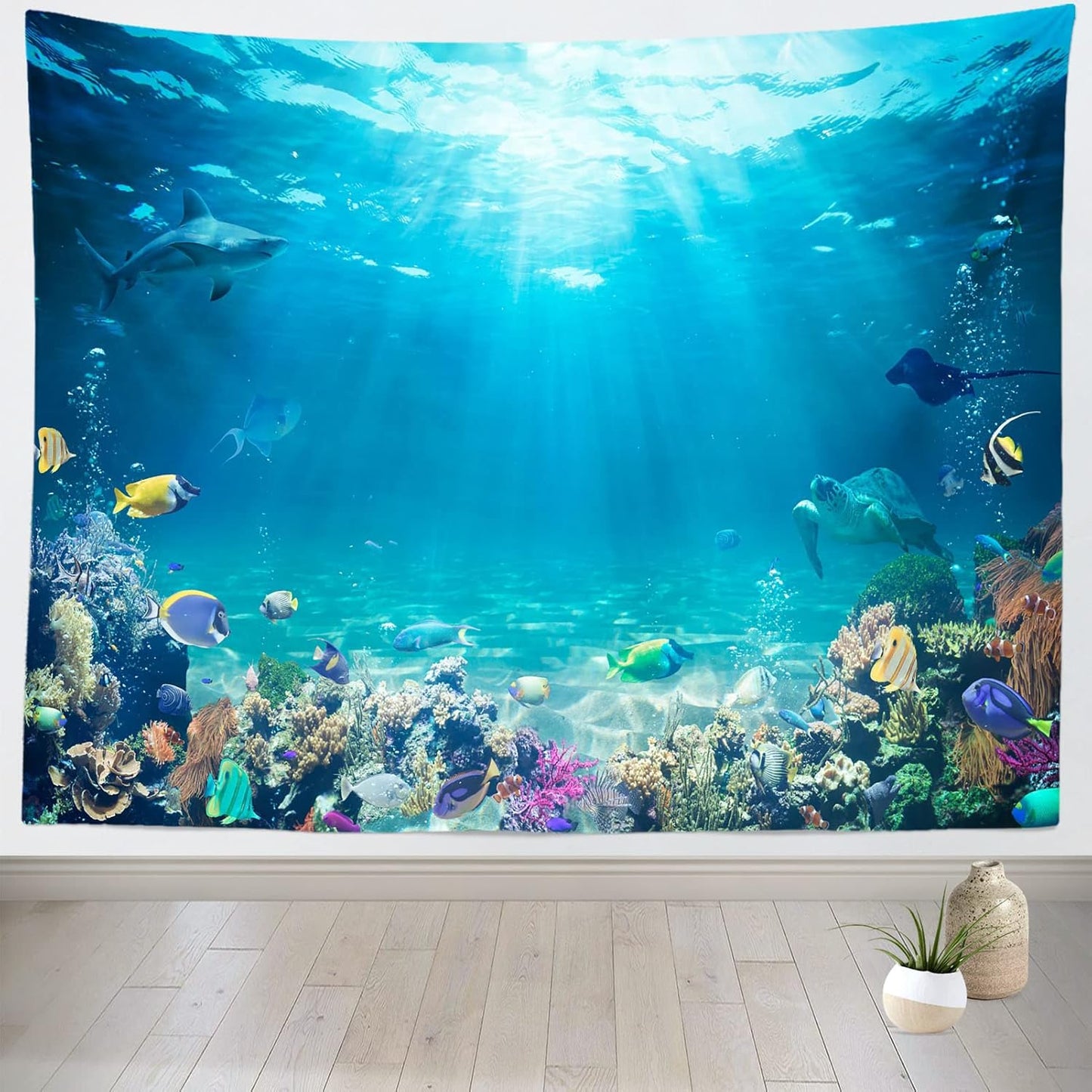 Loccor Underwater World Tapestry Large Blue Ocean Wall Hanging 105X70 Inches Under the Sea Coral Reef Wall Tapestry Tropical Fish Tank Undersea Tapestries Marine for Bedroom Living Room Dorm Decor