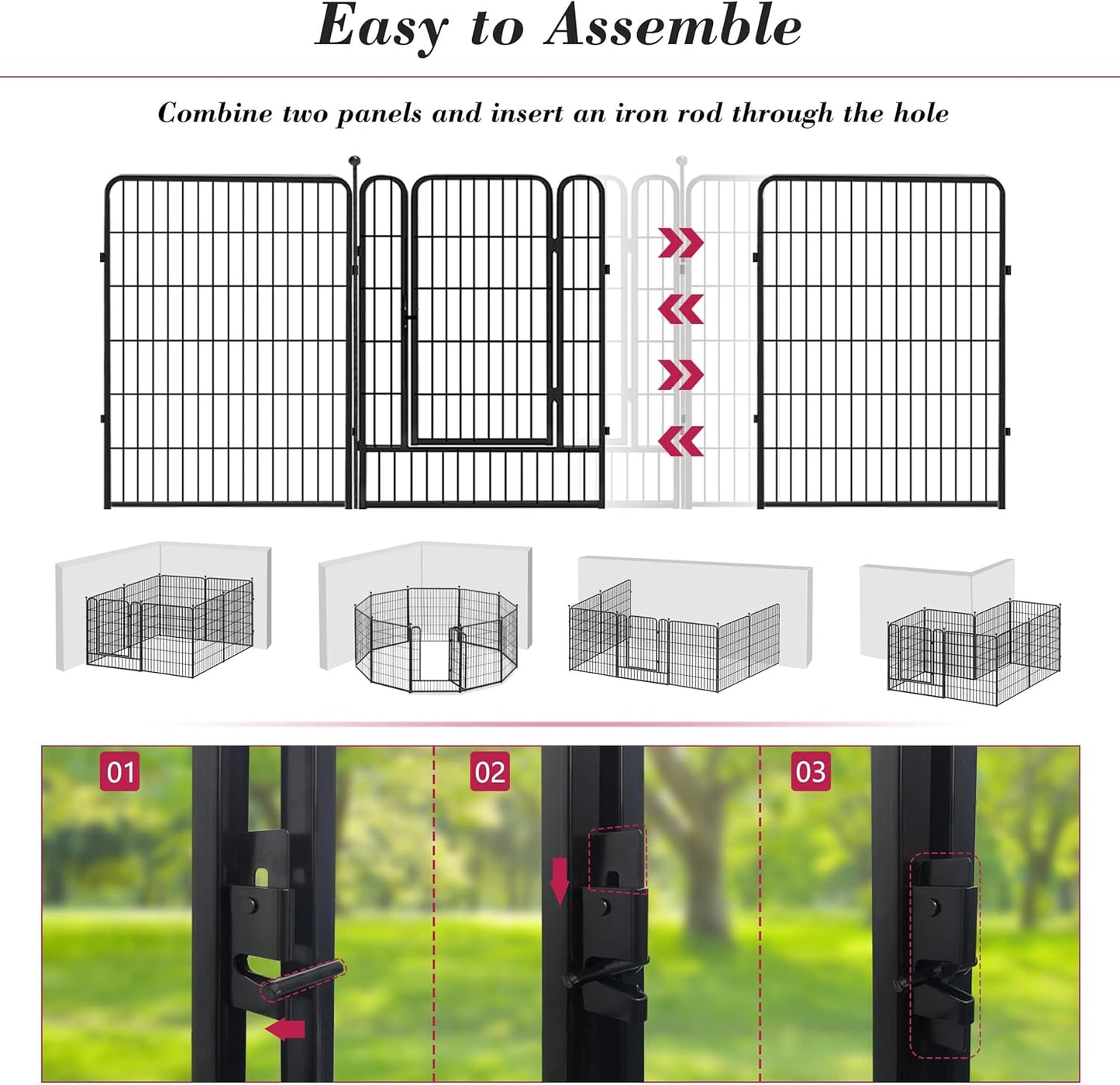 Dog Playpen 40 inch 8 Panels Dog Fence Outdoor for Yard, Indoor Dog Pen for Large/Medium/Small Dogs, Heavy Duty Puppy Playpen with Door Portable Pet Fence for RV Camping