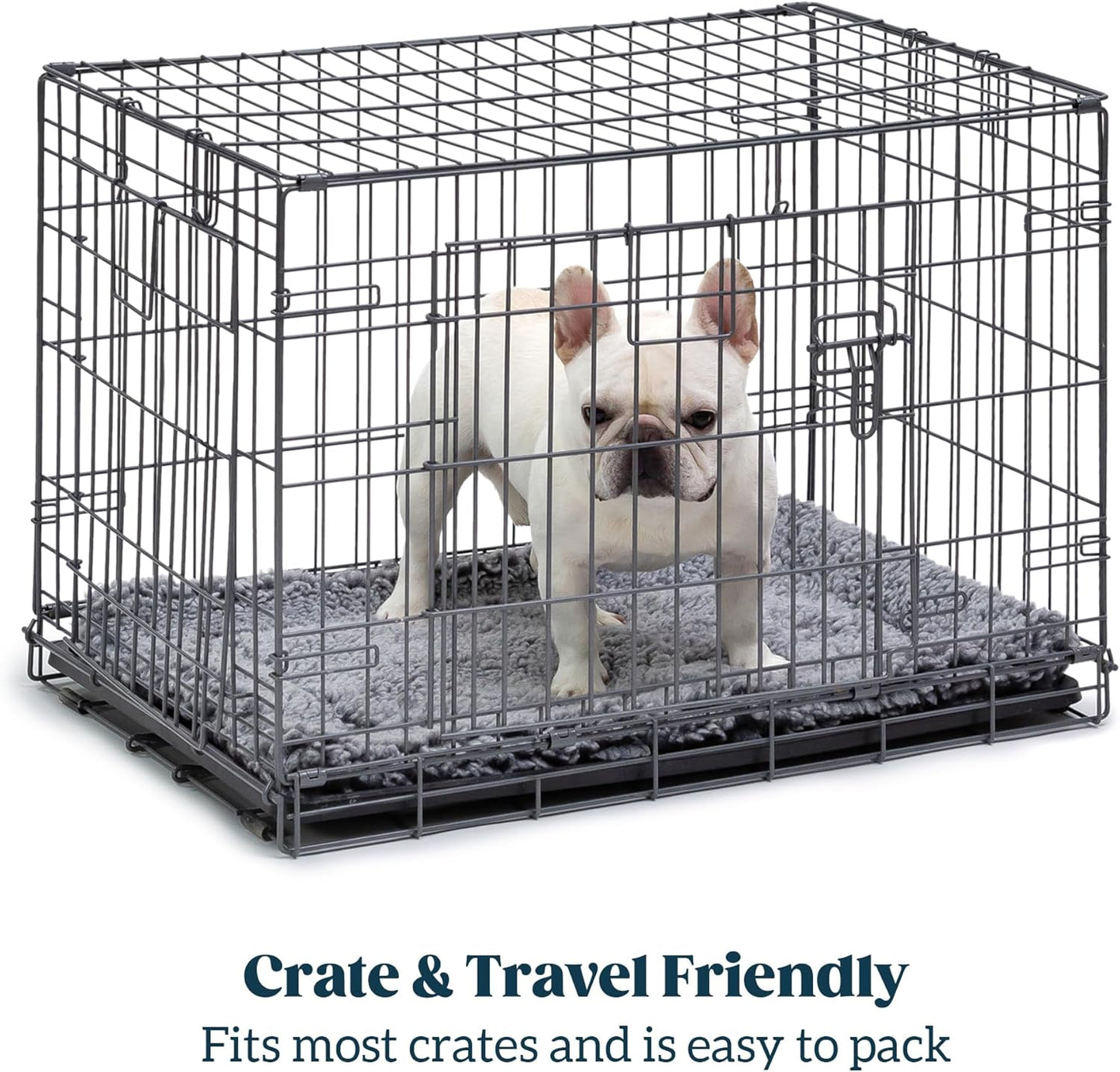 Stoutwool Indestructible Dog Bed - Fluffy Chew Proof Dog Crate Pad - Tough Kennel Pad for Aggressive Chewers - Washable, Ideal for Small Breeds & Fits 24-Inch Crate - 23"x16", Charcoal