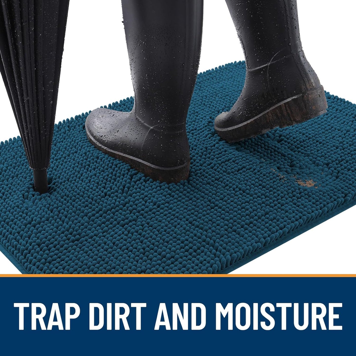 OLANLY Dog Door Mat for Muddy Paws 34x21, Absorbs Moisture and Dirt, Absorbent Non-Slip Washable Doormat, Quick Dry Chenille Mud Mat, Entry Indoor Entryway Carpet for Inside Floor, Atlantic Blue