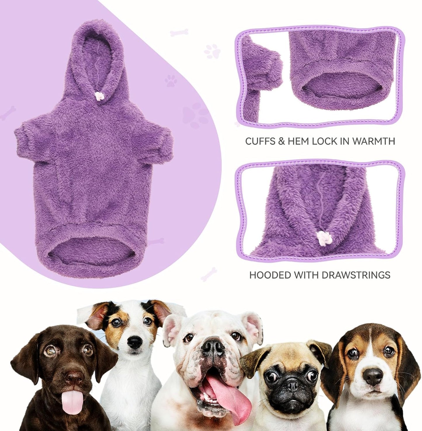 Fuzzy Dog Hoodie Dog Sweaters for Large Dogs Soft Double-Sided Plush Fleece Sweater Clothes Coats Hoodie Sherpa Hooded Sweatshirt(Purple-L)