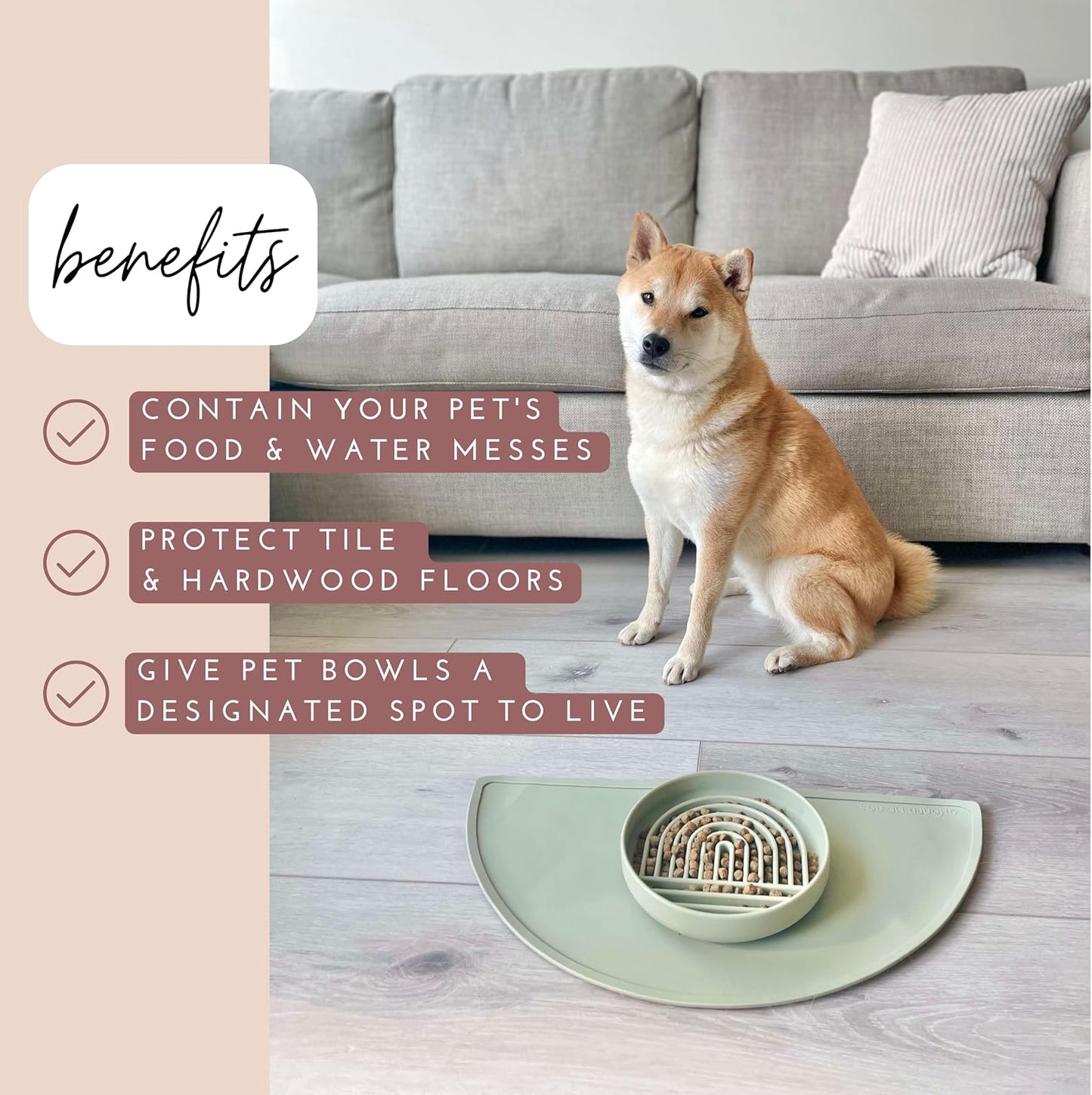 Waterproof Silicone Pet Food Mat - Non-Slip, Spill-Proof Feeding Mats for Floors, Raised Edge Design, Easy-to-Clean Mat for Dog & Cat Bowls, 21" Across x 10.5" Deep, Medium-Terracotta