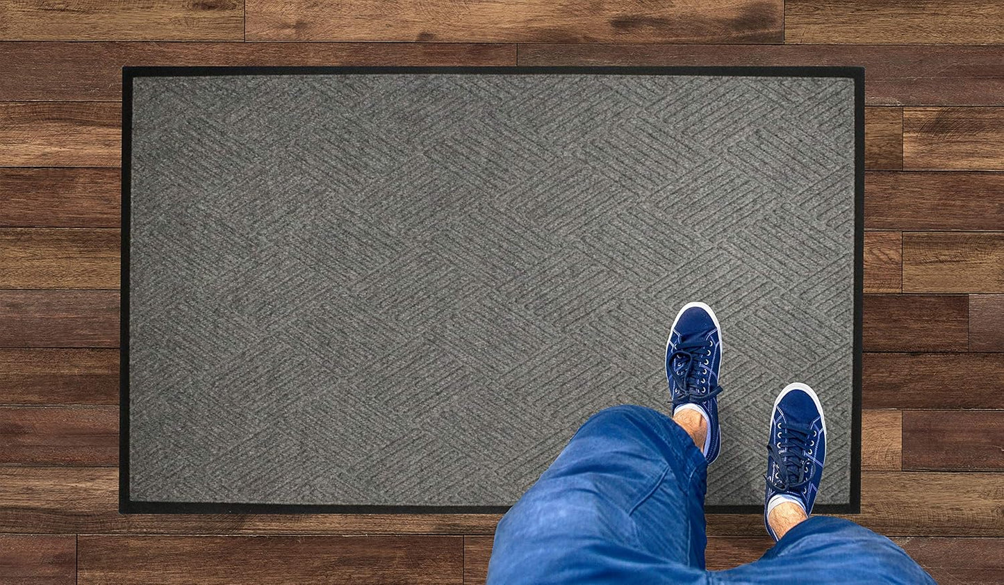 WaterHog Diamond | Commercial-Grade Entrance Mat with Rubber Border – Indoor/Outdoor, Quick Drying, Stain Resistant Door Mat (Grey, 6' x 8')