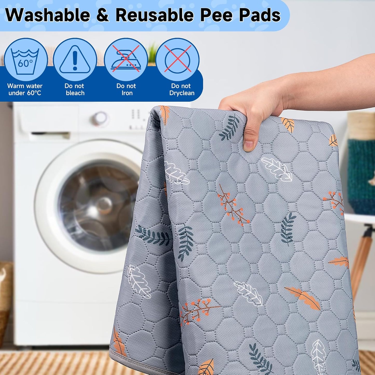 Sunheir Washable Pee Pads for Dogs Extra Large 48" x 60" 2-Pack, Reusable Puppy Pads Pet Training Pads for Dog Playpen Indoor, Waterproof Dog Pee Pads for Puppy Playpen, Whelping Pad - Light Grey