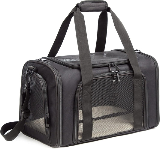 Cat Carrier Dog Carrier Pet Carrier Cat Bags for Small Medium Cats Dogs Puppies of 15 Lbs,of Airline Approved Small Dog Bag Soft Sided,Collapsible Travel Puppy Carrier(Large, Black)