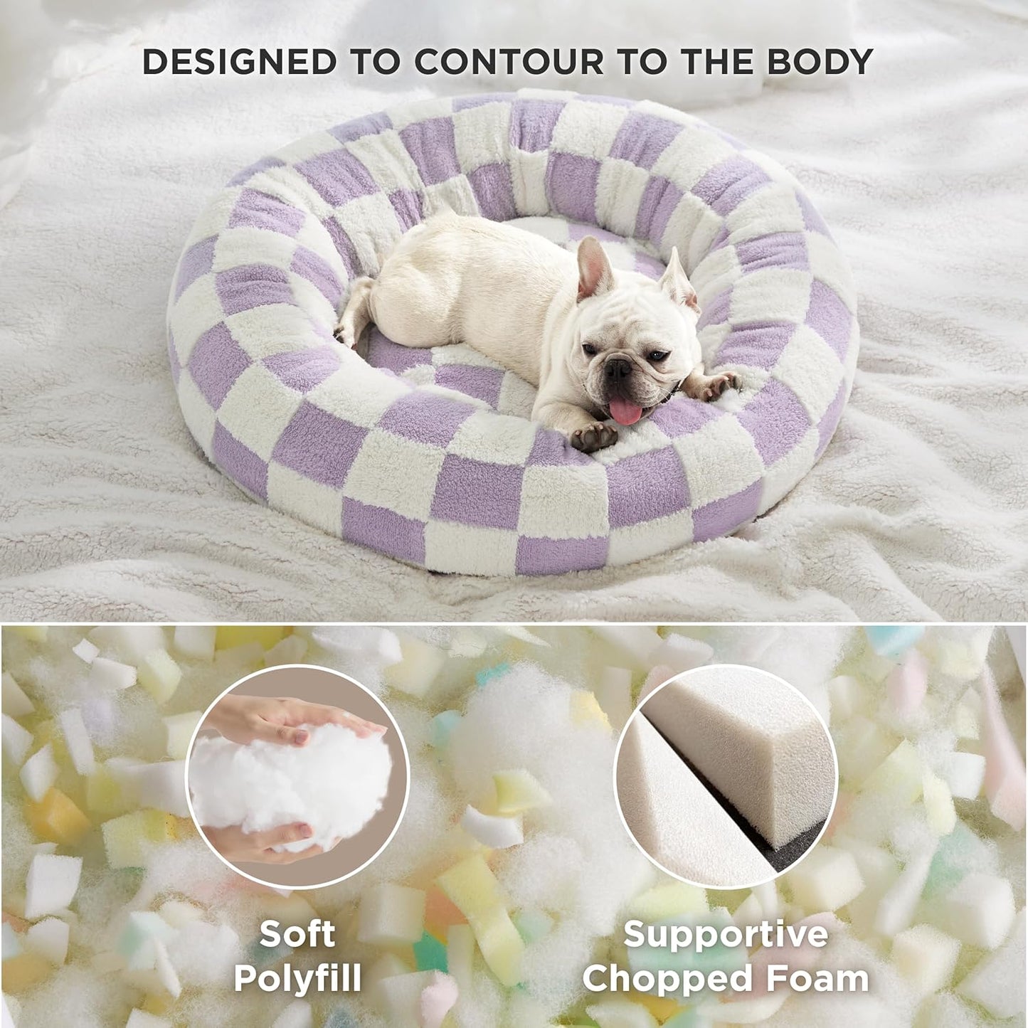 Lesure Donut Medium Dog Bed - Round Cat Beds for Indoor Cats Calming Pet Beds, Cute Modern Beds with Jacquard Shaggy Plush & Anti Slip Bottom, 30 Inch, Purple