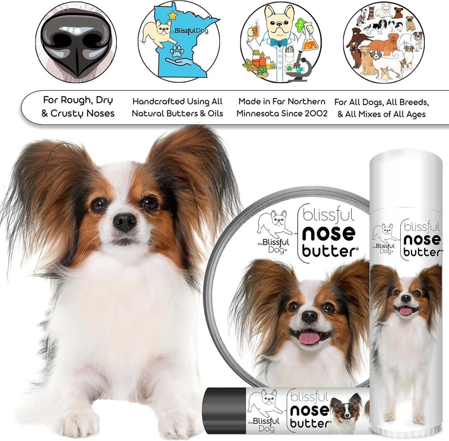 The Blissful Dog Papillon Unscented Nose Butter - Dog Nose Butter, 4 Ounce