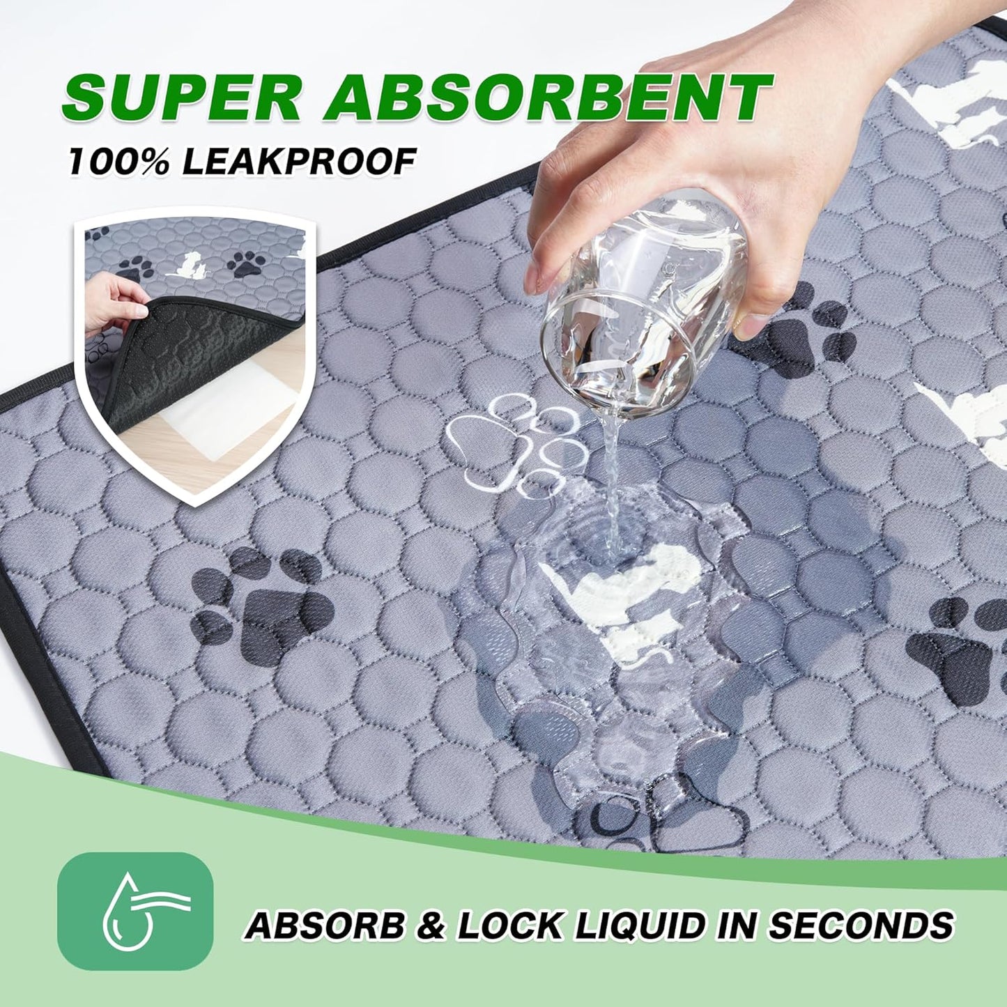 Washable Pee Pads for Dogs Mat, 2 Pack Absorbent Reusable Training Dog Pads Pet Puppy Pads, Non-Slip Potty Pads for Whelping, Playpen, Crate, Bed, Grey 32"x52"