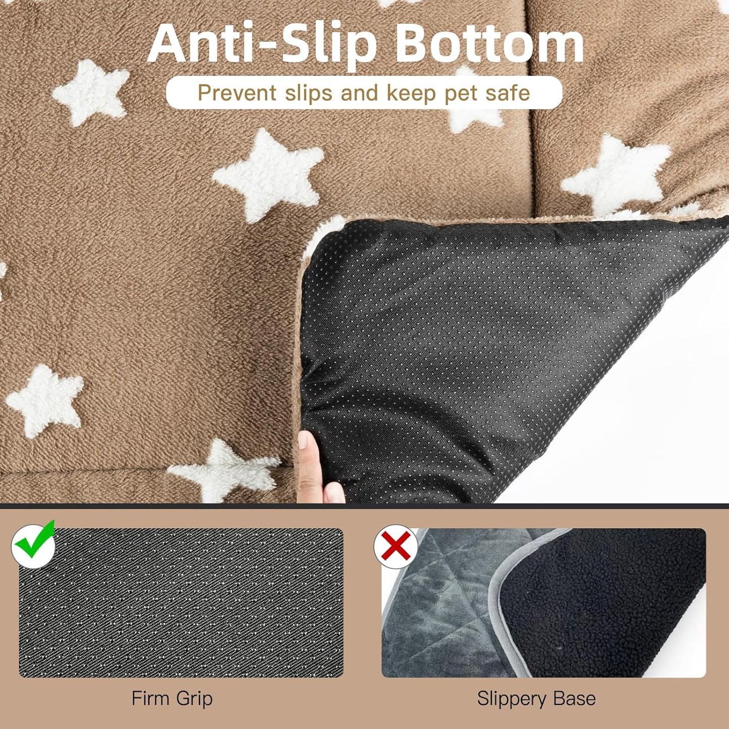 Mora Pets Dog Crate Pad Dog Kennel Bed Crate Mat for Large Dogs Washable Cute Star Pet Bed for Cage Ultra Soft Flat Pillow Cushion for Cozy Sleeping Anti-Slip Brown 42 x 27