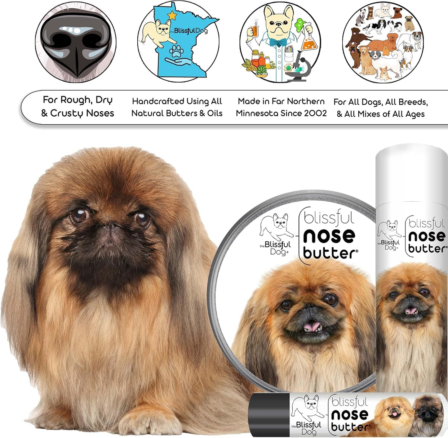 The Blissful Dog Pekingese Unscented Nose Butter - Dog Nose Butter, 0.15 Ounce