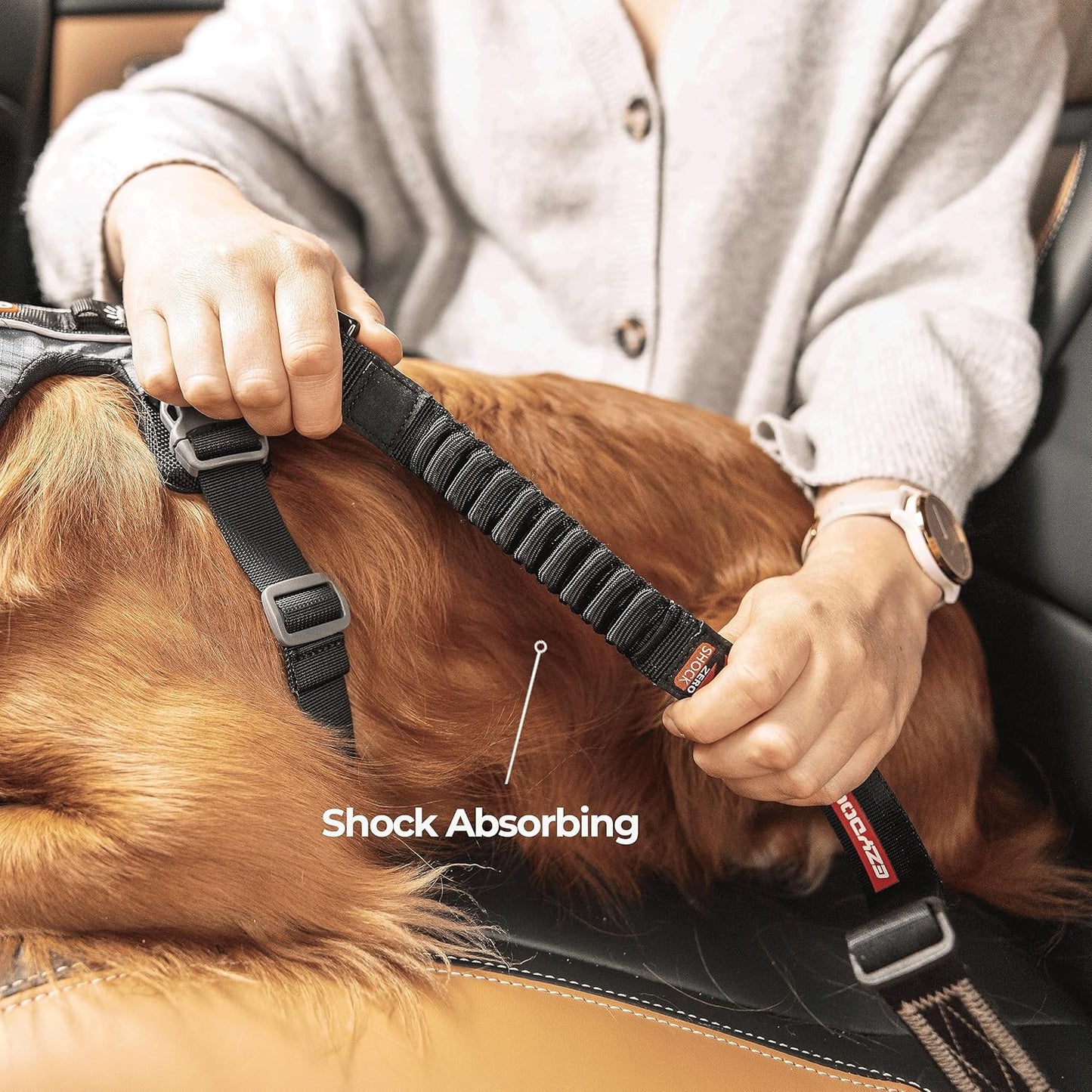 EzyDog Zero Shock Click - Shock Absorbing Dog Seat Belt Car Harness Attachment for Dogs - Adjustable Dog Restraints Seatbelts for Car Travel and Safety - (20in - 26in, Black)
